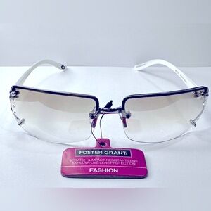 Foster Grant White Frame Half Rim Fashion Sunglasses Scratch/Impact Resistant
